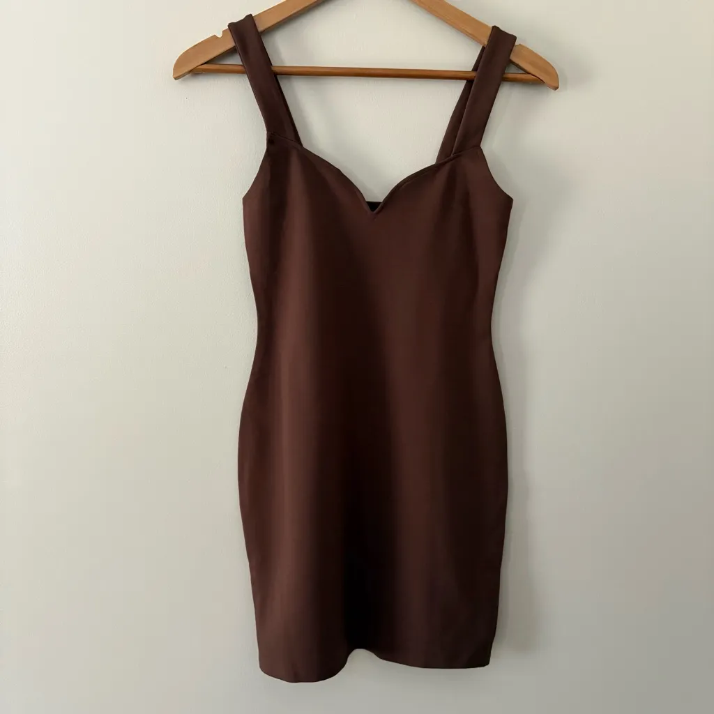 Abercrombie & Fitch Ponte Knit Mini Dress Sweetheart Neckline Tank Brown Sz XS - Image 2