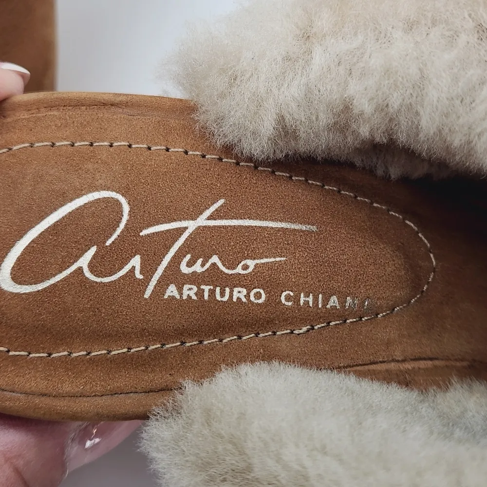 Arturo Chiang Vintage Y2K Shearling, Suede & Leather Mules Heels Tassels Sz 6.5 - Image 16