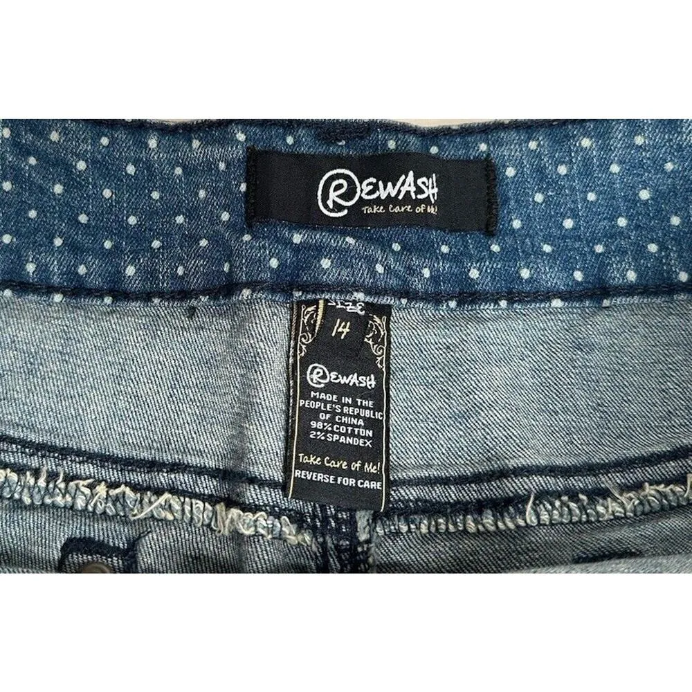 Womens Rewash Blue Denim White Polka Dot Denim Jean Shorts Cuffed Stretch Sz 14 - Image 5