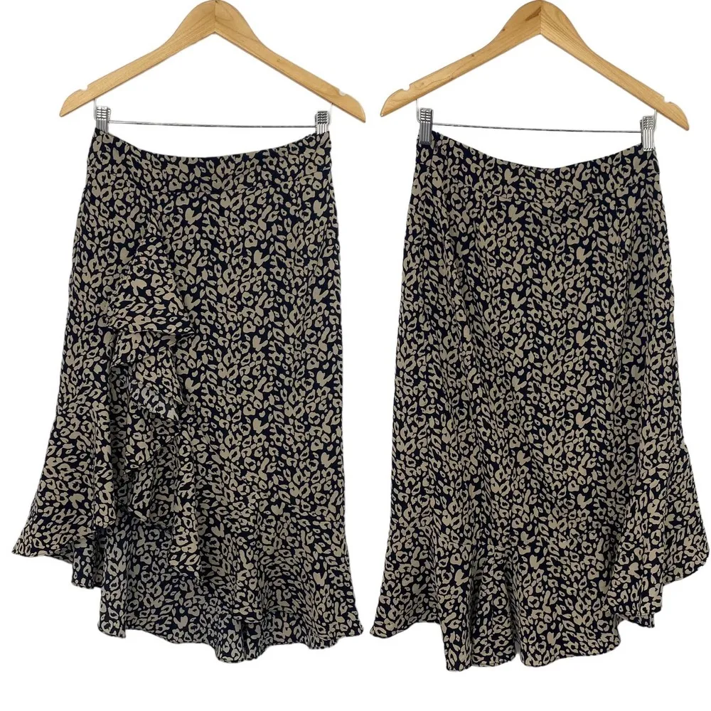 Nasty Gal Leopard Print Midi Skirt High Low High Waisted Black Cream Womens 6 - Image 3