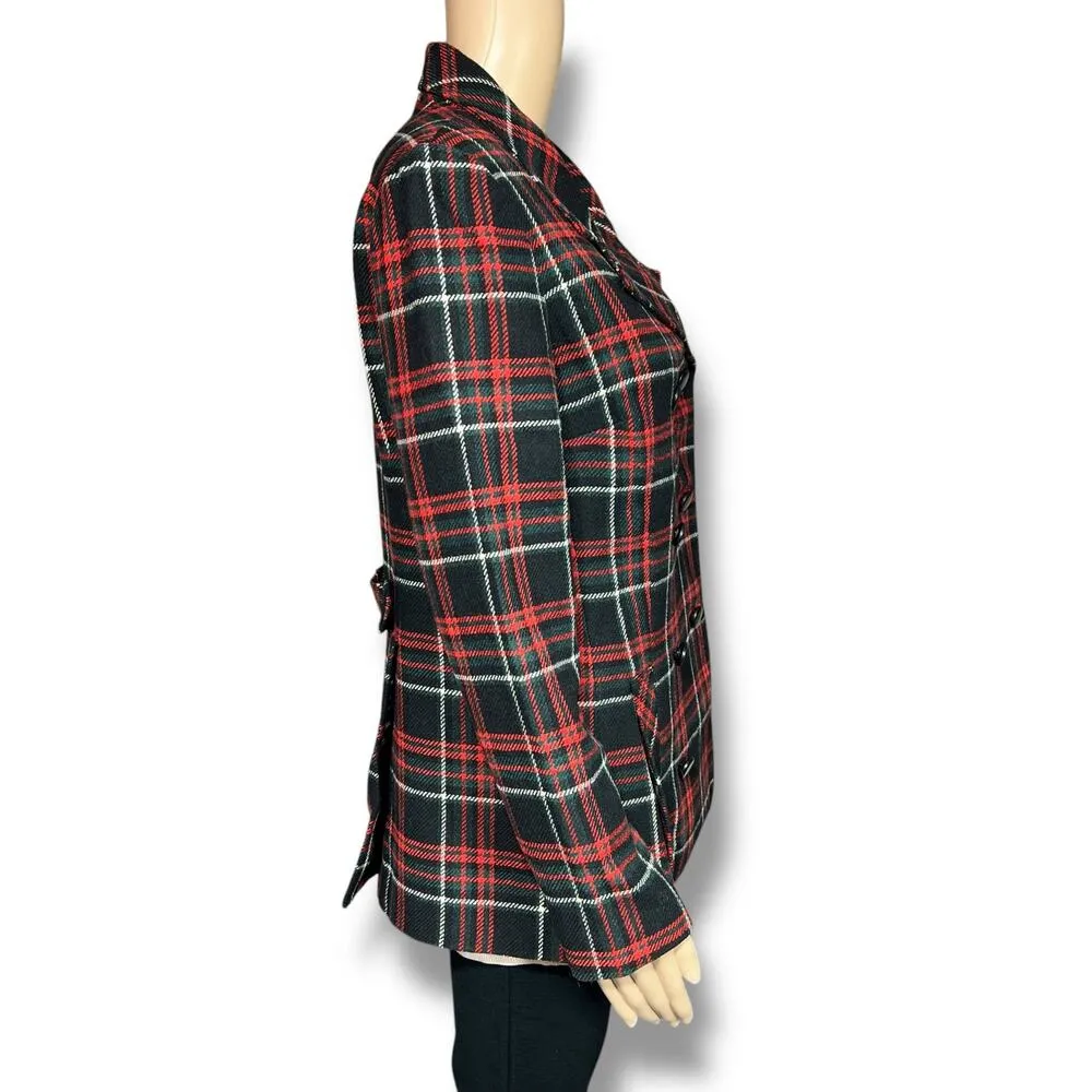 CAbi Womens Double Breasted Wool Blend Coat Jacket Plaid Red Black White Size 8 - Image 3