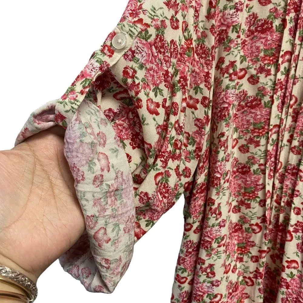 Woman Within Plus 1X 22/24 Floral Blend Button Down Rolled Up Sleeve Top Blouse - Image 6