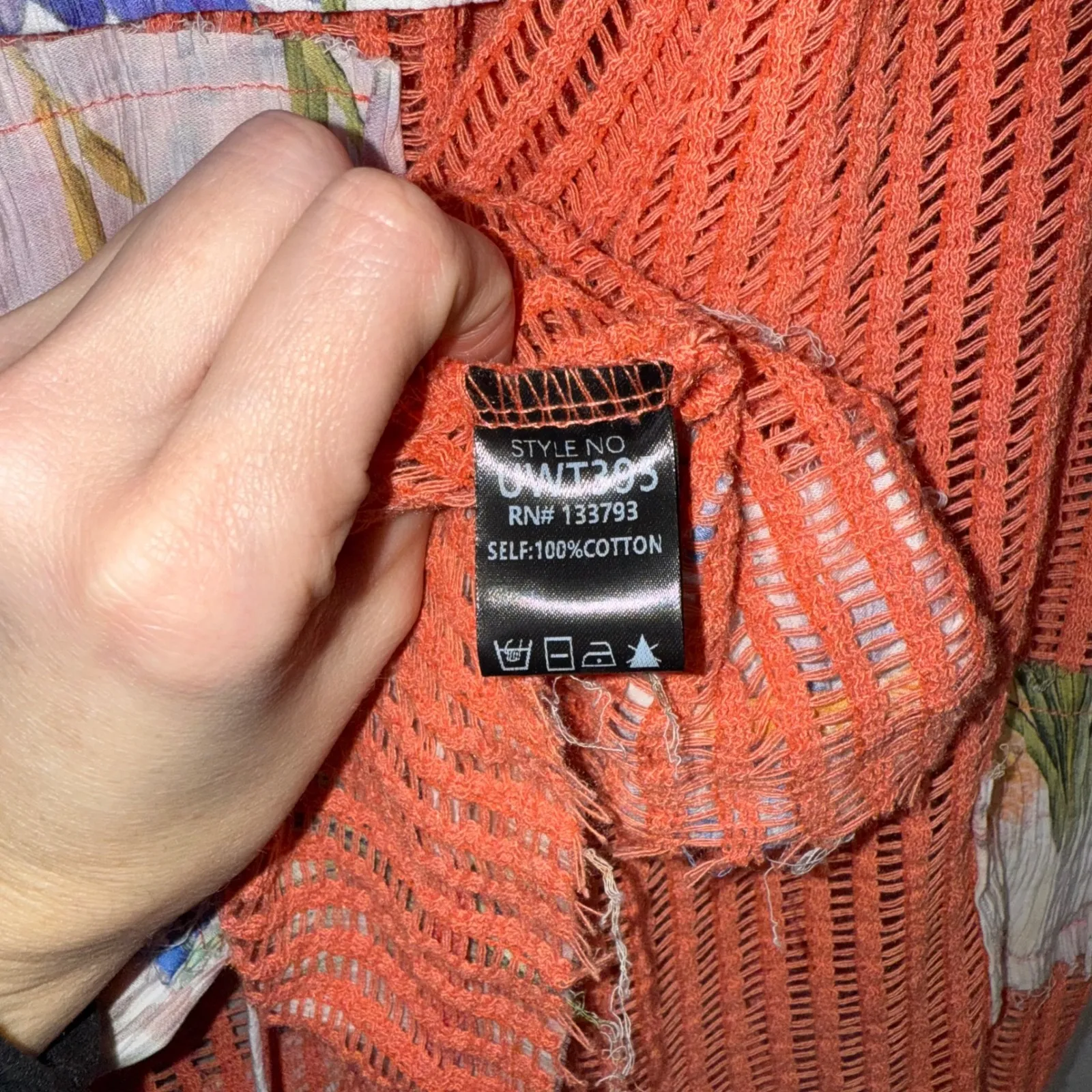 POL Floral Patchwork Crochet Hooded Jacket Orange White Boho Size L - Image 6