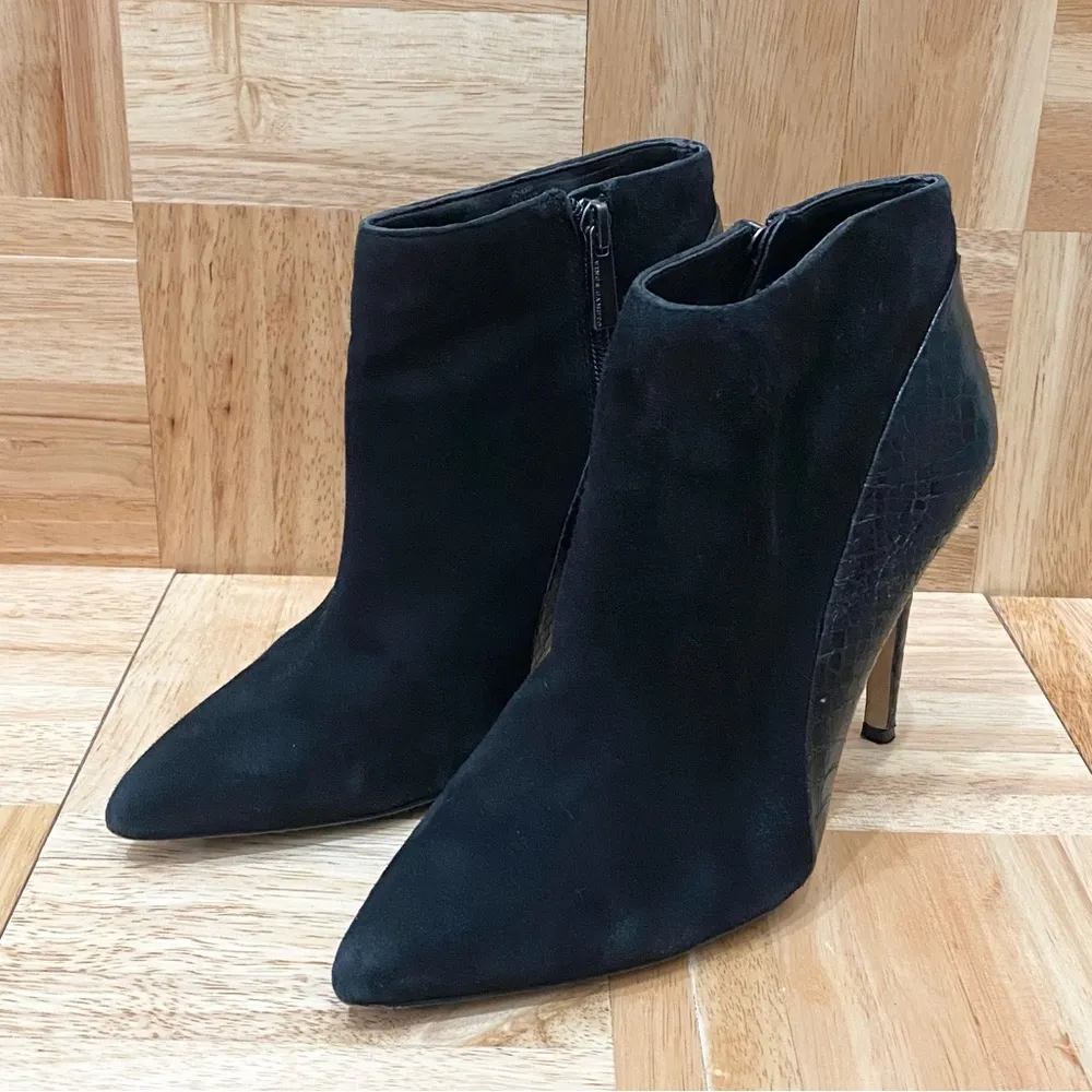 Vince Camuto “Kasi” Black Suede & Croc Leather Heeled Bootie Size 7 - Image 4