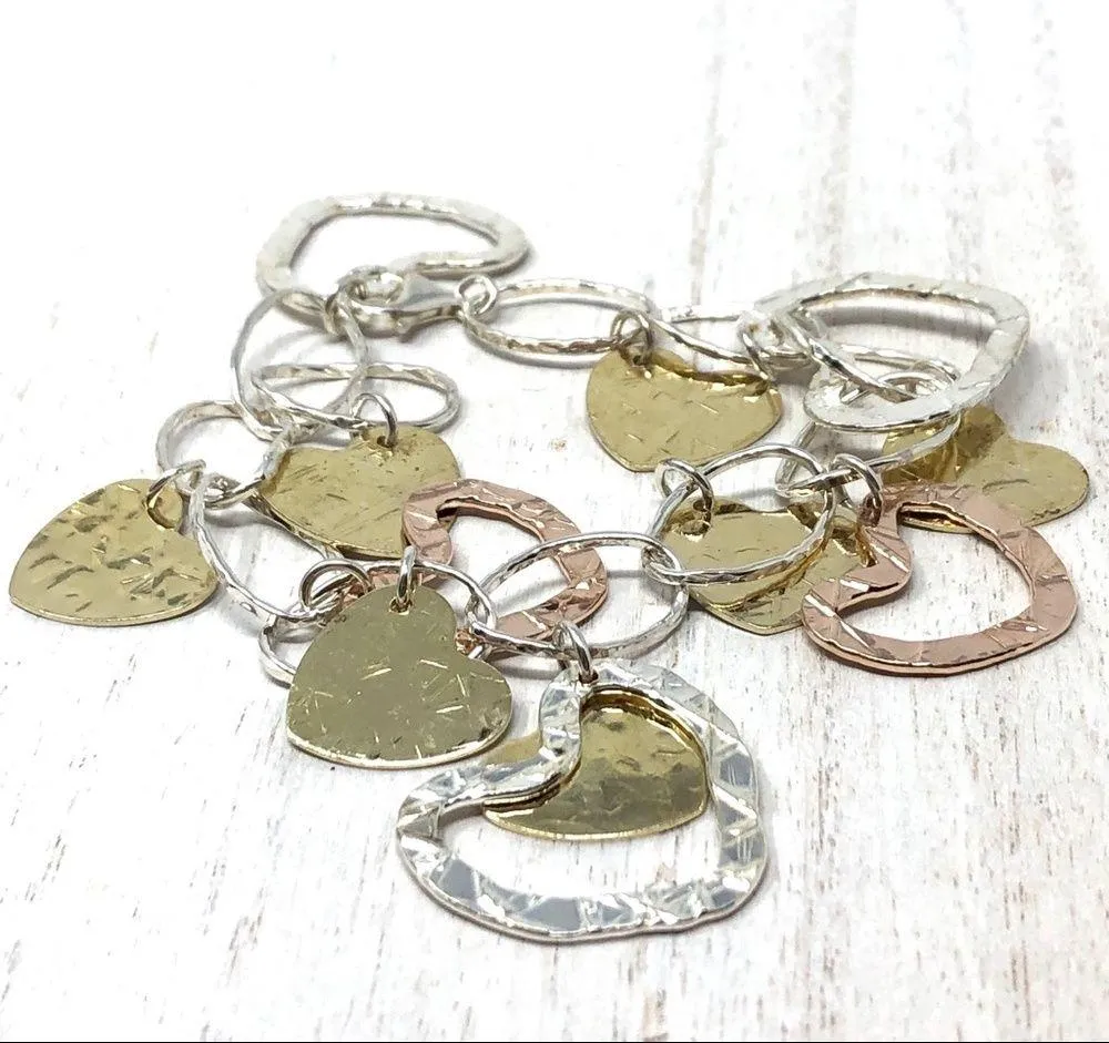 Sterling silver multicolor heart charm bracelet, 29.1g - Image 8