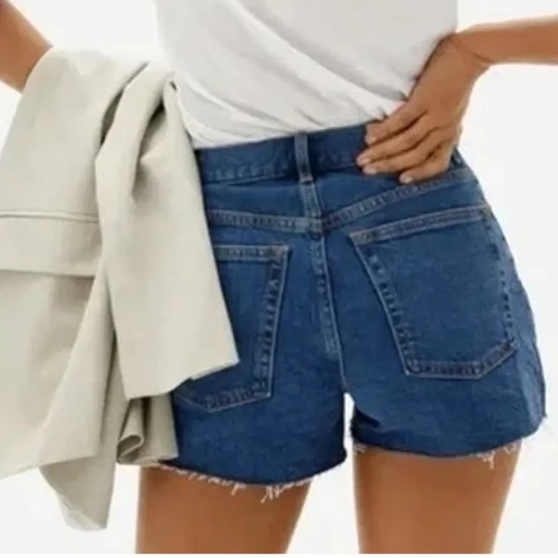 Everlane Cheeky Jean Shorts Women 32 Blue Cut Off Denim Button Fly High Rise - Image 6