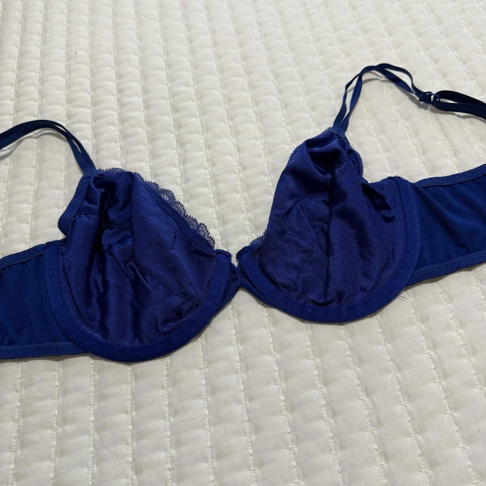 Vassarette 38B Blue Floral Lace Underwire Bra Unlined Style 75117 - Image 3