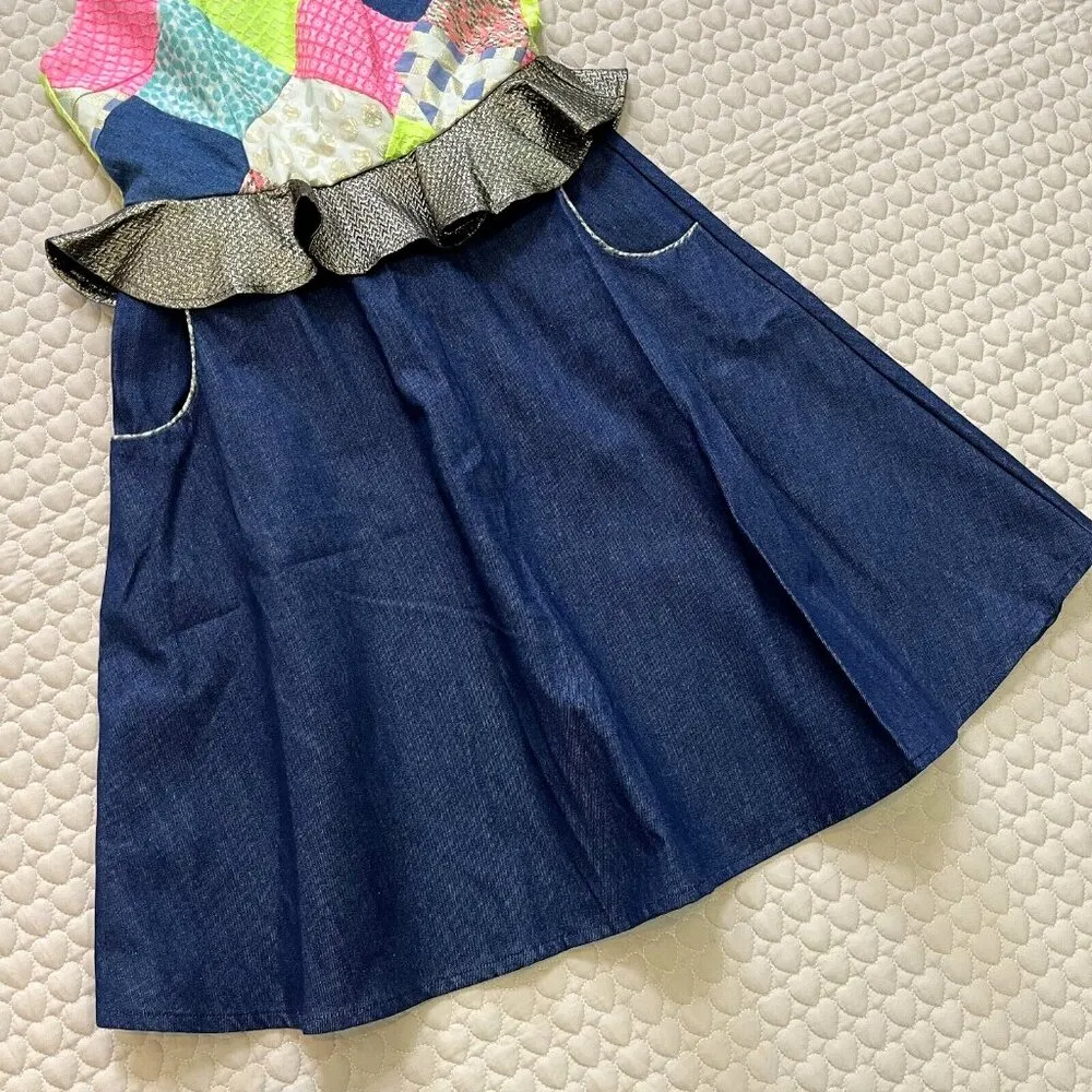 NWT Celia B Women's Denim Sleeveless Ruffle Dress Size S Knee length Blue - Image 3