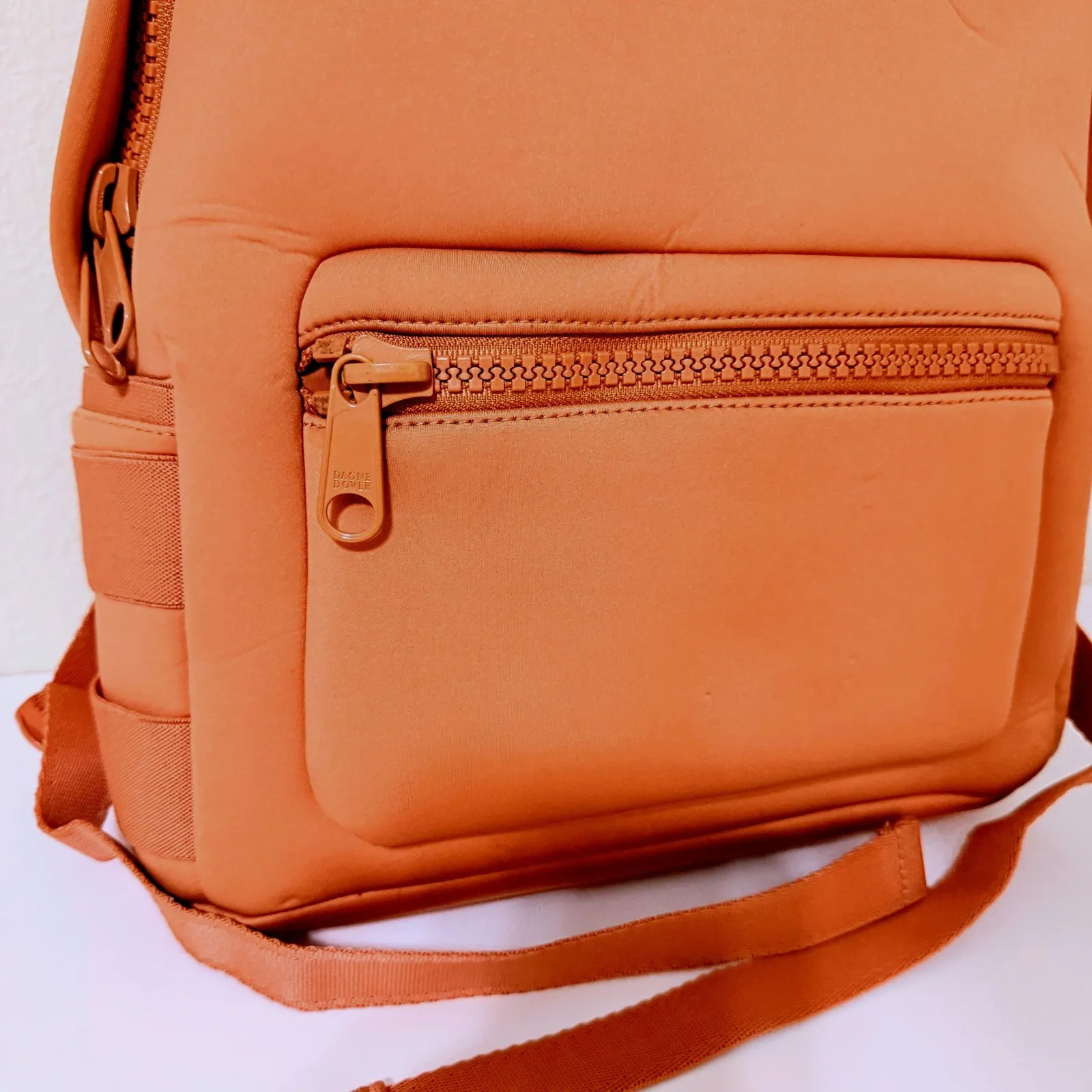 Dagne Dover Dakota Medium Backpack in Goji Orange Coral Neoprene Travel Pouch - Image 15