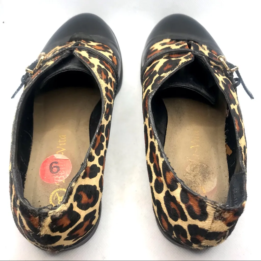 BELLA VITA "REESE" BLACK LEATHER AND ANIMAL PRINT FUR SLIP ON LOAFER SHOES (6) - Image 8