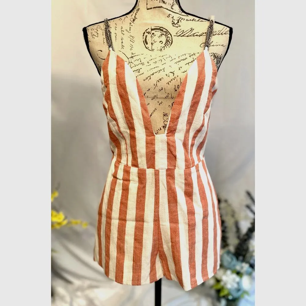 Millau Linen Romper Fully Lined Chain Straps Chain Accents S Orange - Image 3