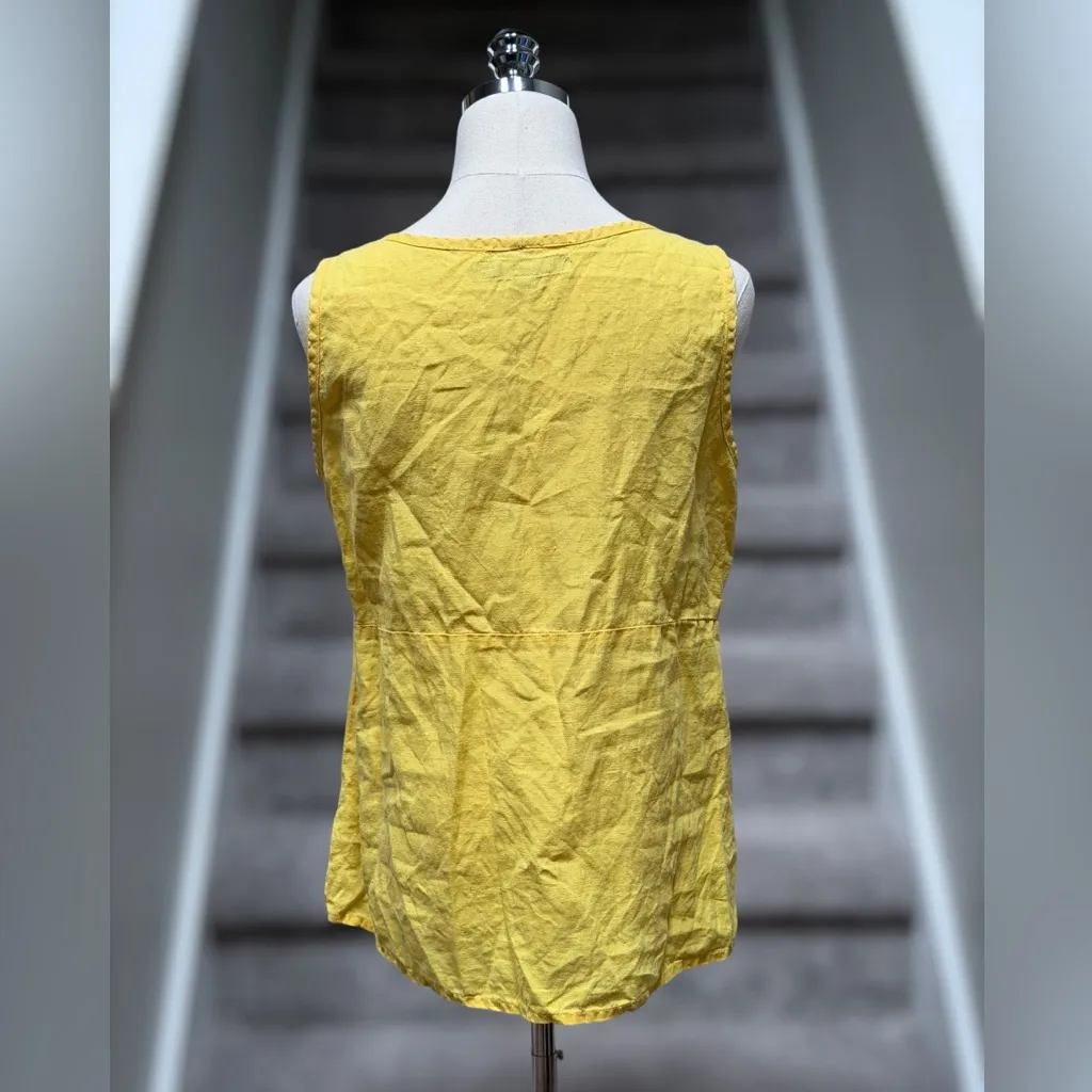 FLAX 100% Linen Sleeveless A-Line Tank Top Women S Yellow Lagenlook Boho Cottage - Image 5