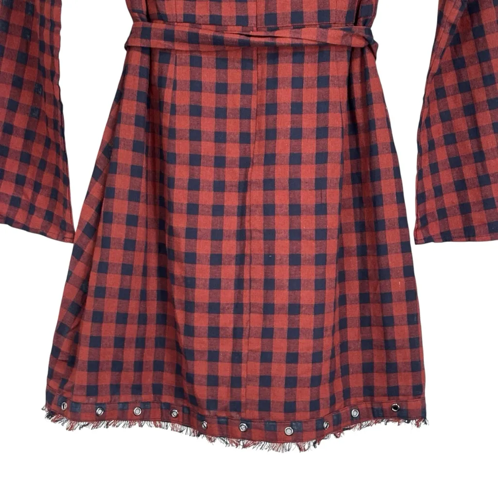 Le Lis Plaid Dark Orange Navy Blue Fit & Flare Western Dress Size Small NWT - Image 13