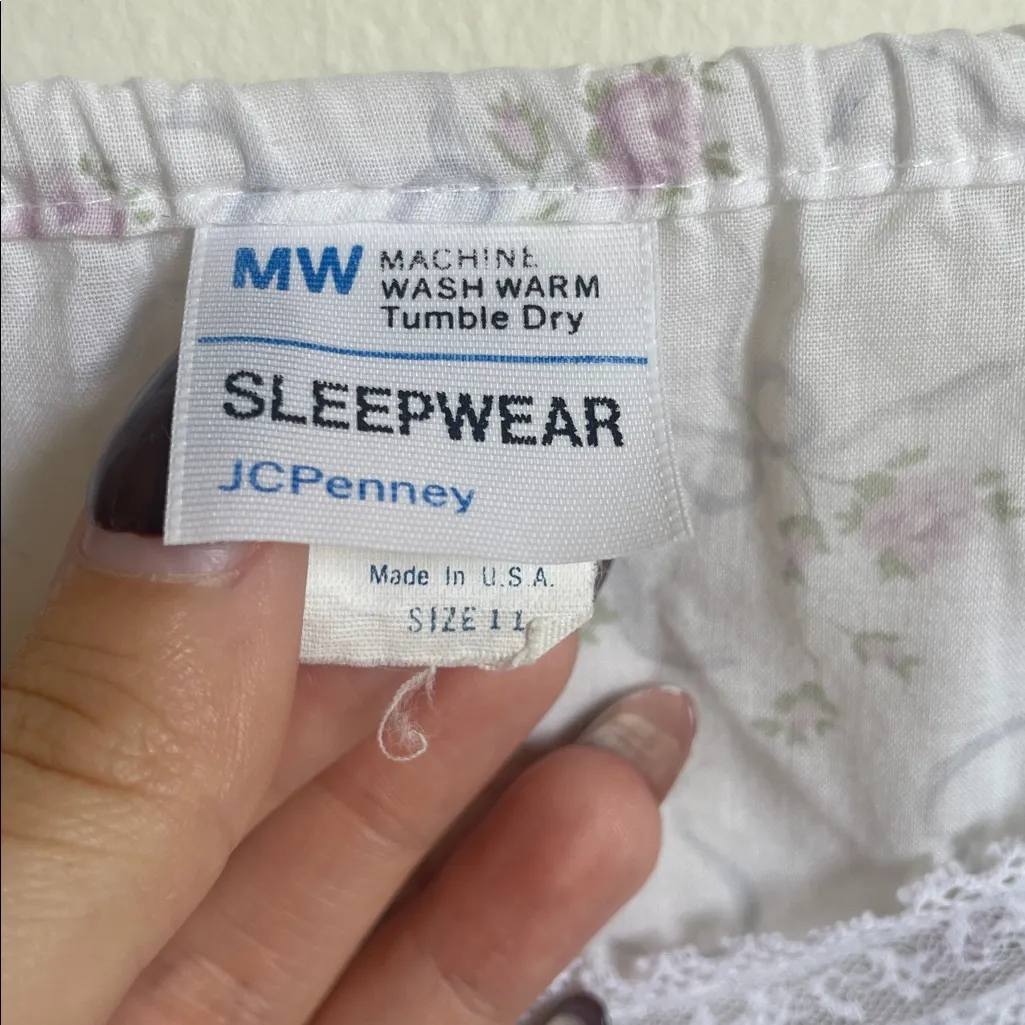 Vintage Floral Sleep Dress White Size L - Image 5