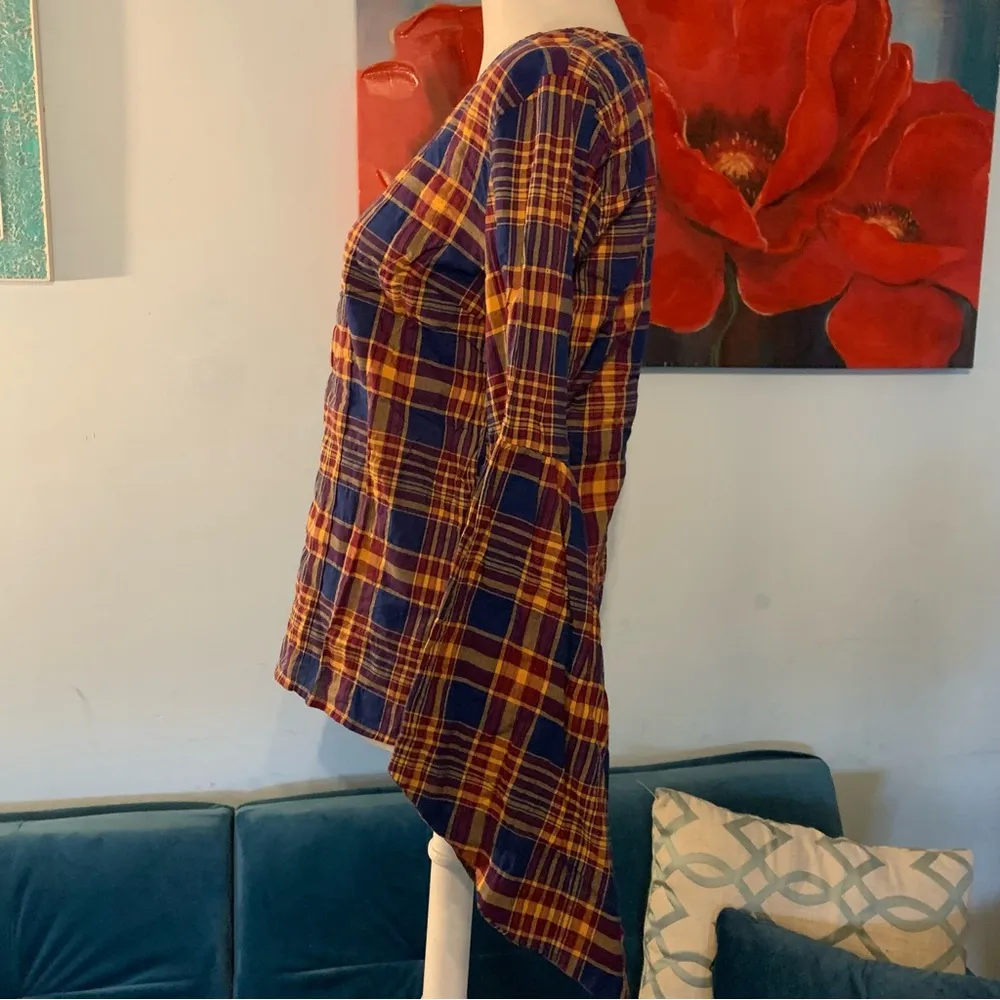 English Factory Plaid Cotton Oyster-Sleeve Top Multi Sz XS $65 - Image 5