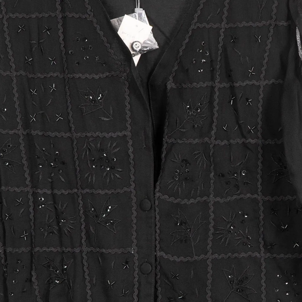 Beaded Button Up Blouse VTG LongSleeve Boho Hippie Fairy Whimsigoth Indie RicRac Black Size M - Image 4