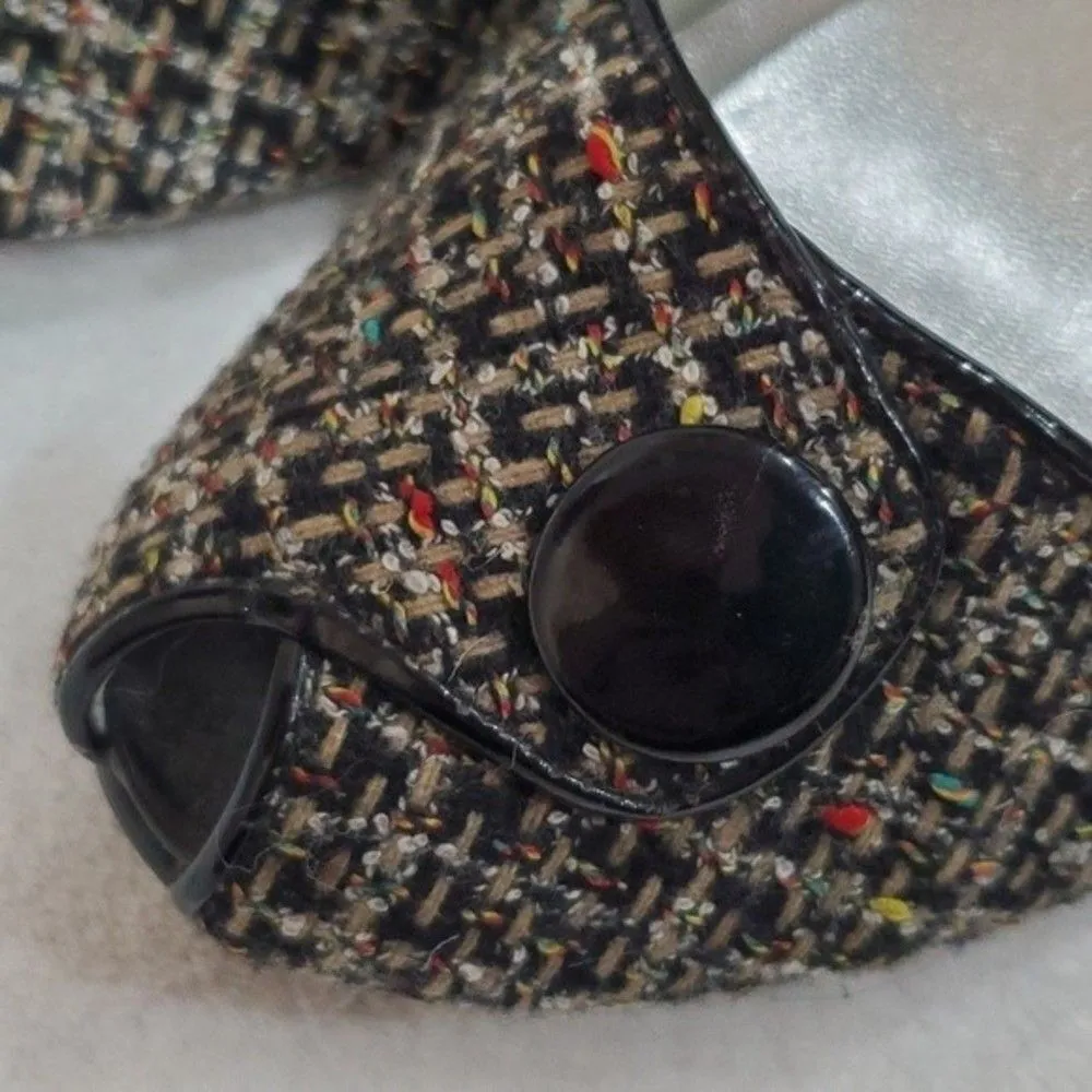 Anne Michelle Black Multicolor Tweed Open Toe Pumps Size 8 - Image 2