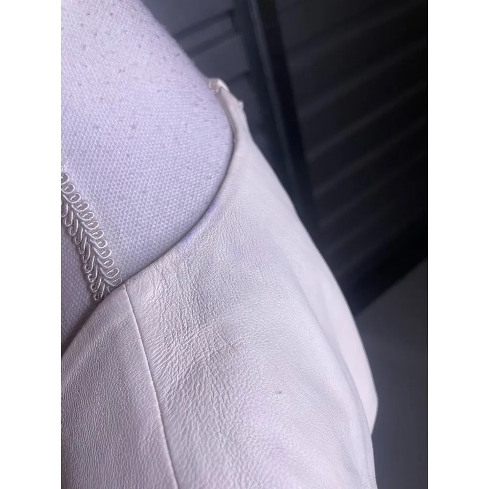 FRAME Denim Nina Puff Sleeve Leather Mini Dress Bone Womens Size Large - Image 8