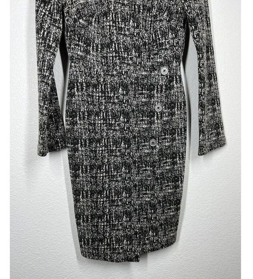 Donna Karan Jacquard Knit Faux Wrap Sheath Dress Size 2 Black White - Image 2
