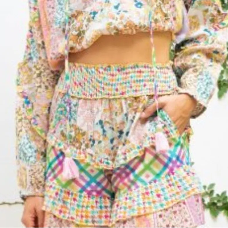 Anthropologie Barok Paris Womens Island Passage High Rise Patchwork Shorts - Image 1