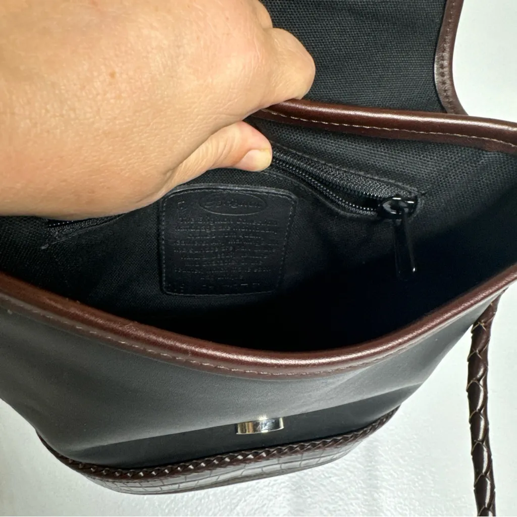 Brighton Black & Brown Leather Croc Embossed Bucket‎ Crossbody Bag CP - Image 9