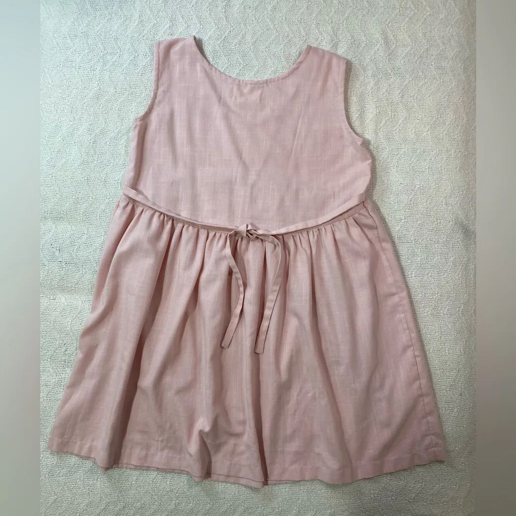 Women’s Sz L Handmade Light Pink Linen Blend Sleeveless Dress Floral Embroidery Size L - Image 4