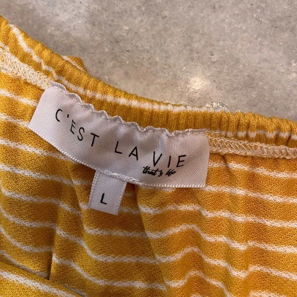 C’est La Vie Size L Marigold White Stripe Off The Shoulder Ruffle Top Size L - Image 7