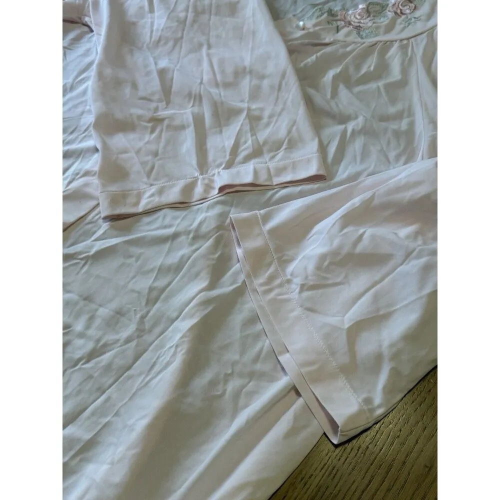 Shadowline Embroidered Rose Night Gown Medium Pink Midi Buttons Soft Cottagecore - Image 11