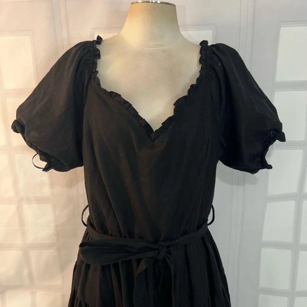 City chic nwt Puff Sleeve Tie Belt tiered Midi Dress in black size large or 20 - Image 4
