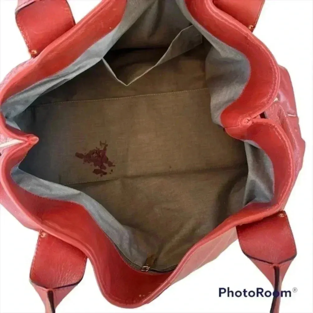 Marc Jacobs irina studded satchel weekend leather tote orange rust larg… - Image 9