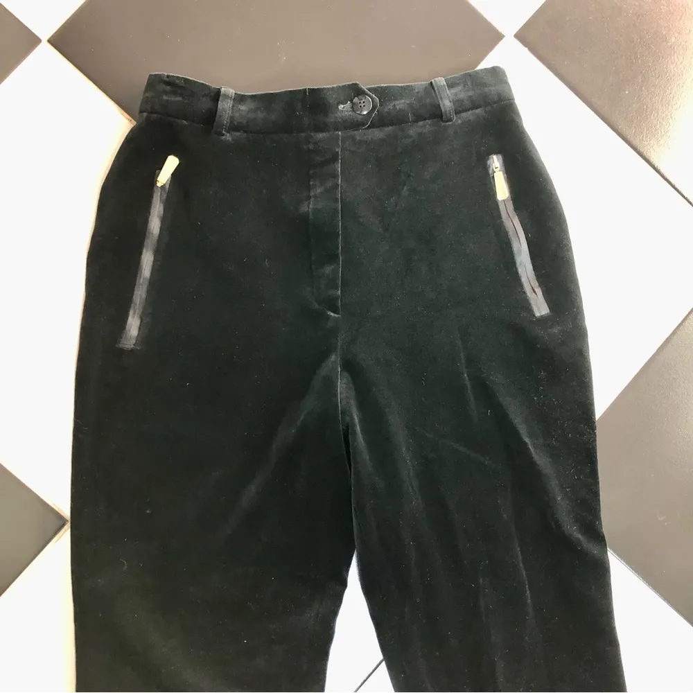 Vintage 80s 90s Escada Crushed Velvet Riding Pants Stirrup Gold Zippers size S Black - Image 5