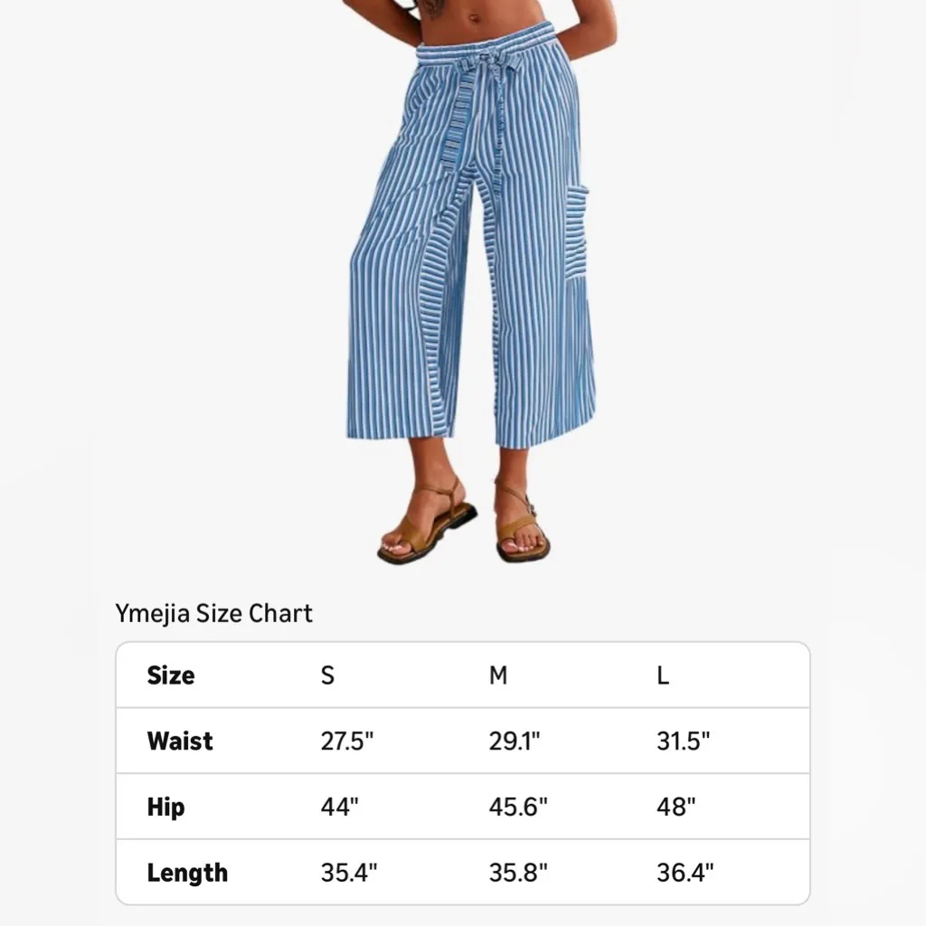 NEW Blue Striped Wide Leg Pants Loose Fit Palazzo Pants L Size L - Image 3