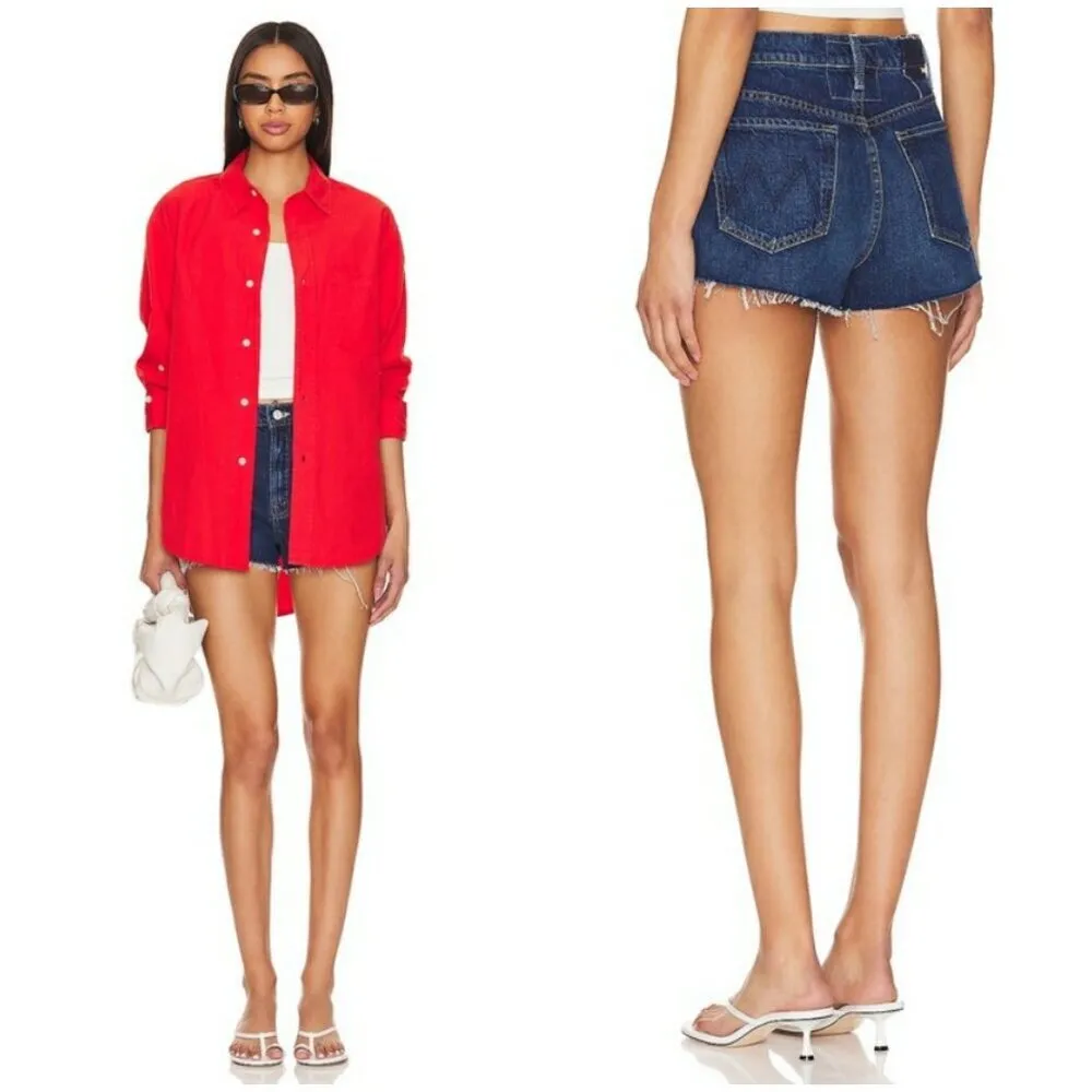 💕MOTHER💕 Dodger Short Short Fray Shorts Did You Bring Me Anything 28 NWT Blue - Image 8