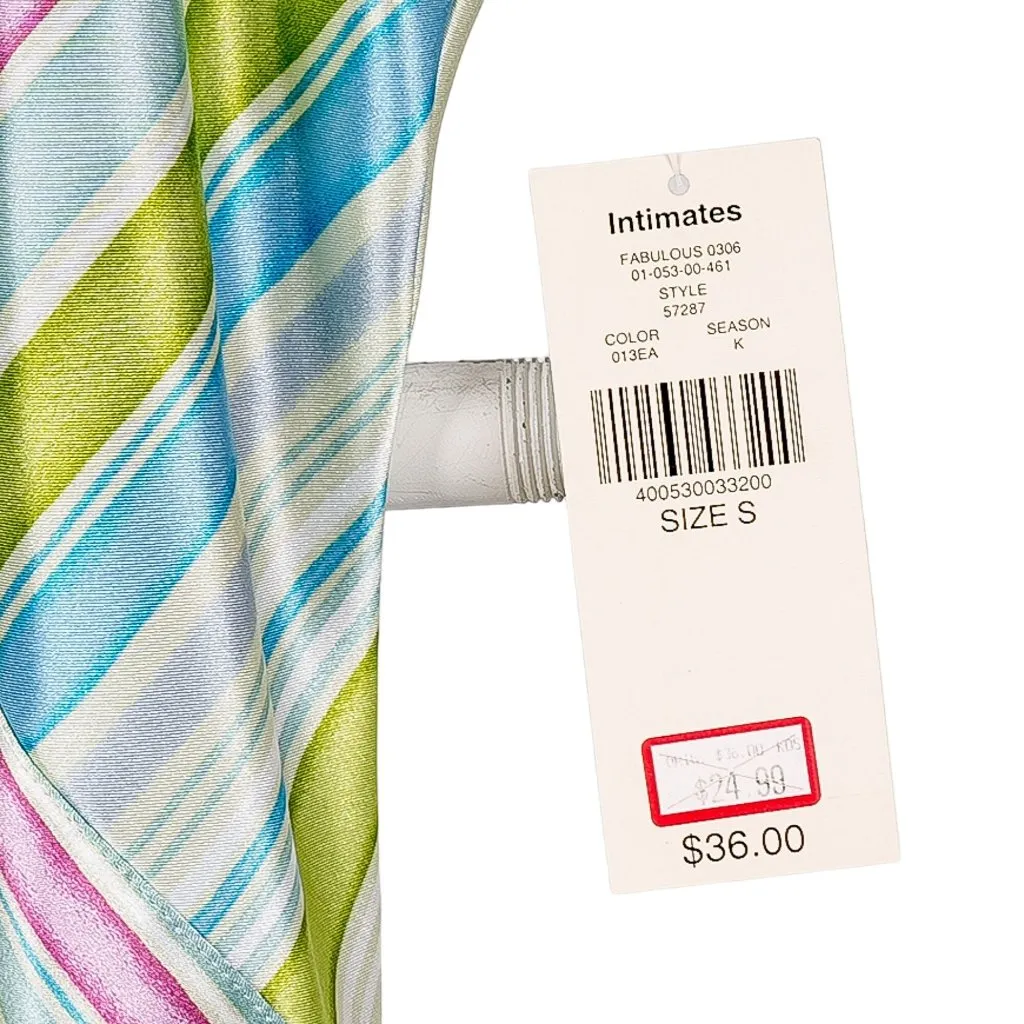 Valerie Stevens Babydoll Nightgown S New Y2K Lingerie Striped Green Blue Satin - Image 5