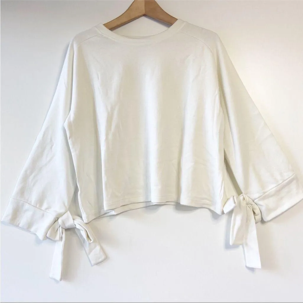 VARLEY OSPREY CROPPED TIE LONG SLEEVES CREW NECK IVORY WHITE SWEATSHIRT TOP XS - Image 2