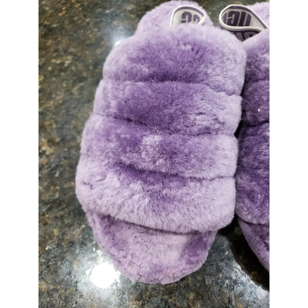 UGG Fluff Yeah Sandals Womens Size 9 Purple Violet Fur Slides Faux Fur Open Toe - Image 9