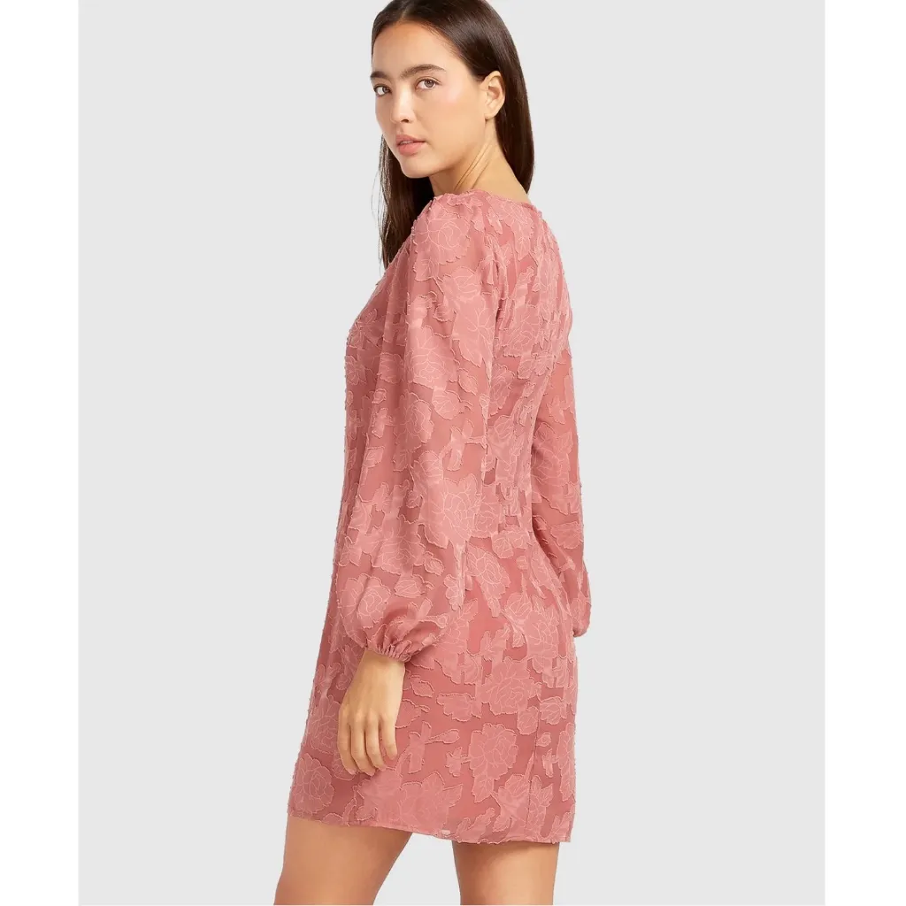 Belle & Bloom Kiss the Stars Puff Long Sleeve Mini Dress Floral Rose Womens XS Pink - Image 4