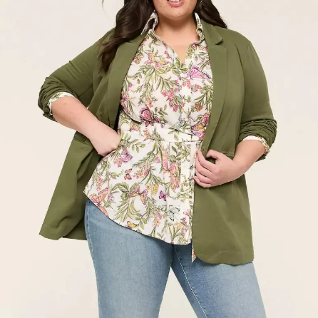 Lane Bryant Belted Button-Down Tunic Bright Butterfly Floral 100% Cotton Sz 22 - Image 3