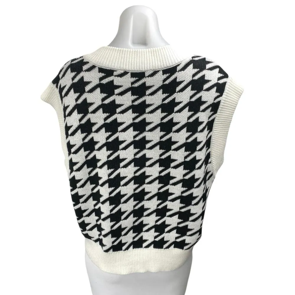Endless Rose Black White Houndstooth Sleeveless V-neck Sweater Vest Tank Top M - Image 2