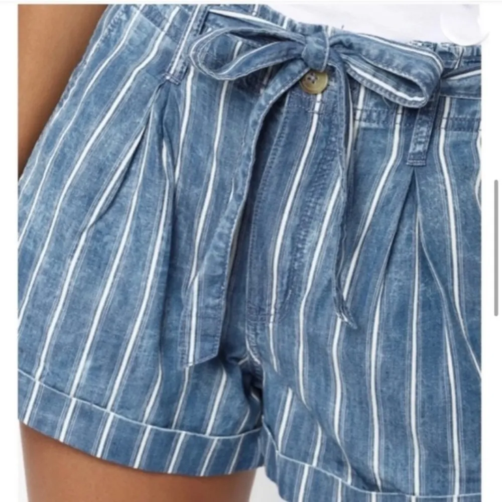 American Eagle Outfitters Vertical Striped Paper Bag Denim Shorts - Image 2