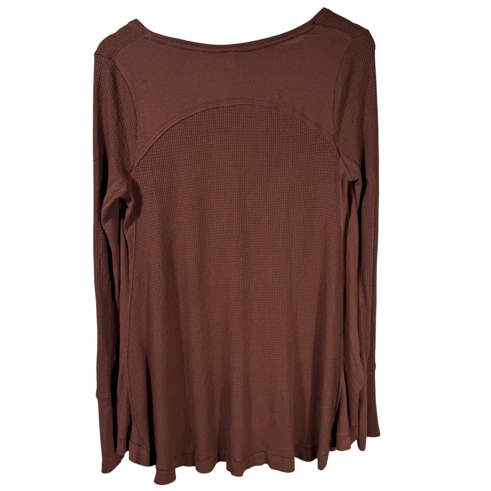 We The Free Free People Brown Waffle Knit Long Sleeve Scoop Neck Hi Low Top S - Image 10
