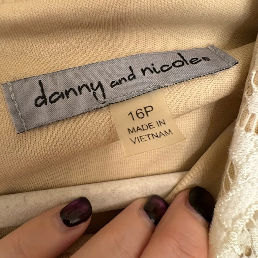 Danny & Nicole Cream Lace Sheath Dress Floral Crochet Western Boho 16P - Image 4