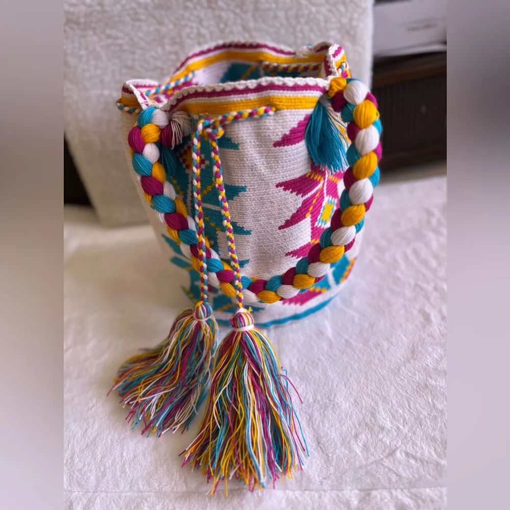 Indigenous Colombian Wayuu Mochila Bag 4 colors bohemian boho artesanal knitting Pink - Image 16