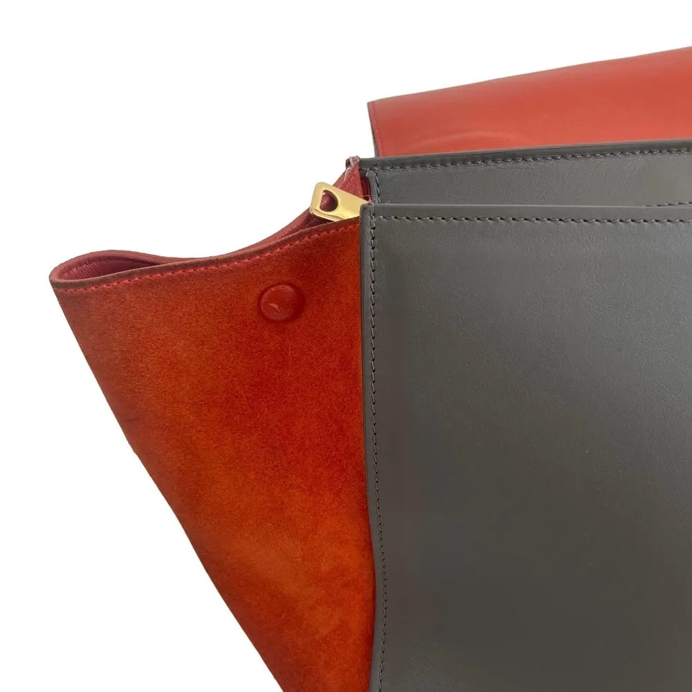 CELINE 2WAYHand Bag Trapeze Shoulder bag Gray x Black x Orange - Image 8