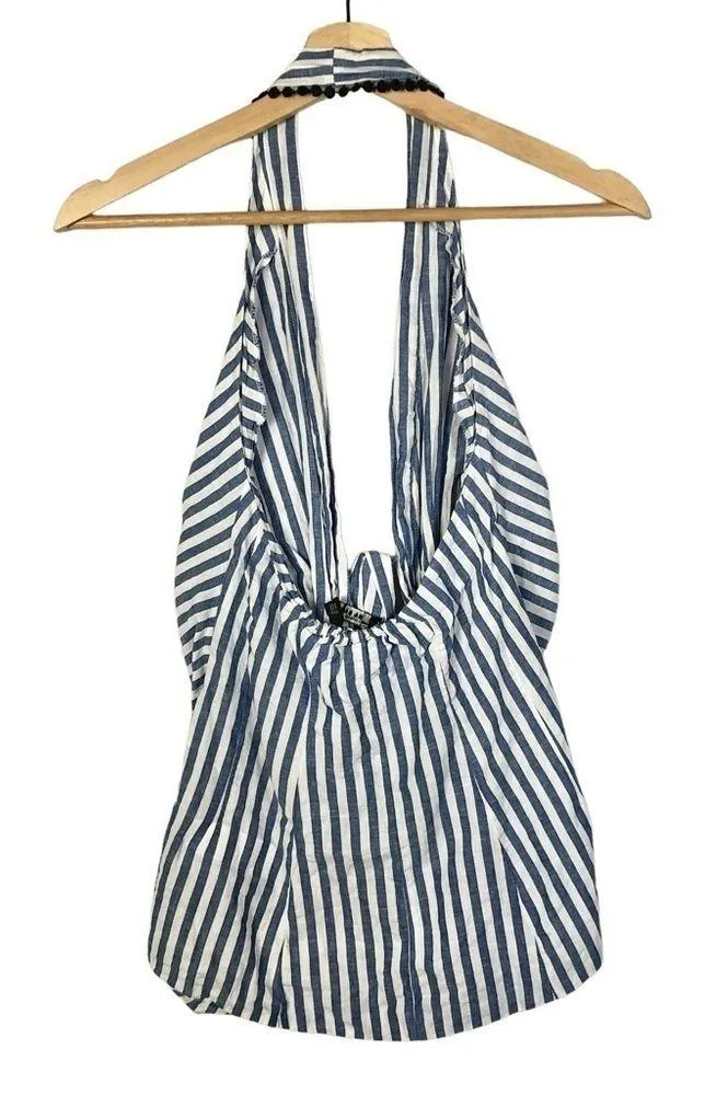 Zara Blue & White Stripe Tie Front Halter Tank Top XS - Image 3