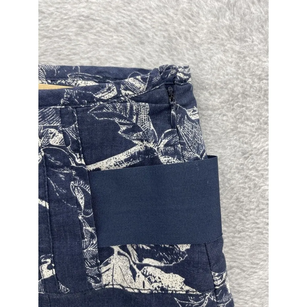 Esprit de Corp Women's A Line Full Skirt Blue Size 4 Floral Belted Linen Cotton - Image 8