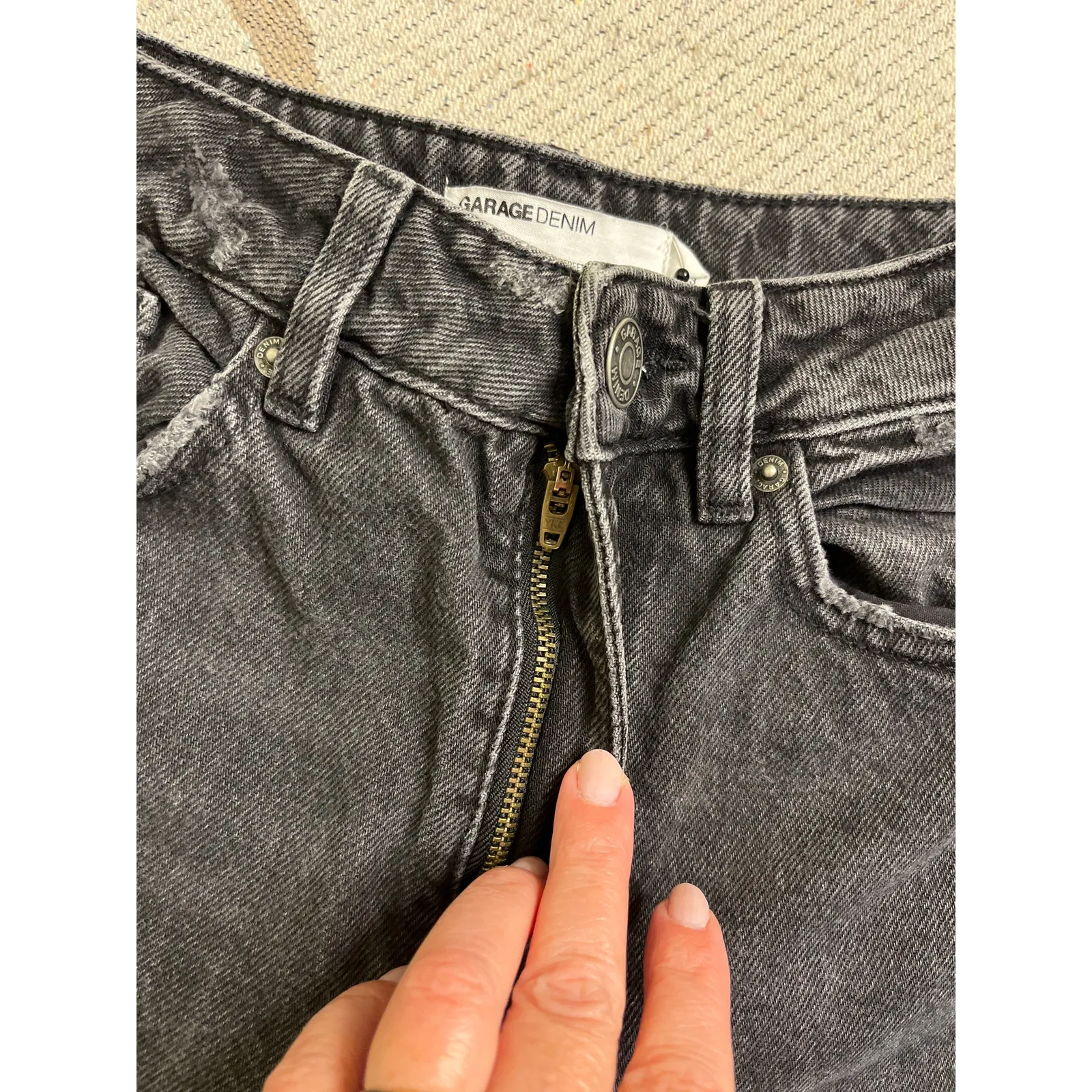 Garage denim street wide leg black distressed jeans, size: 00/23 - Image 11