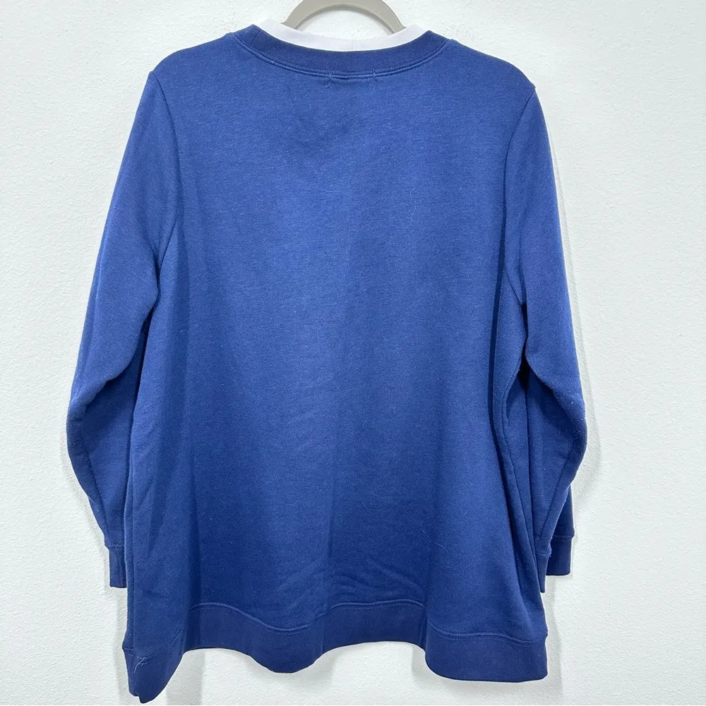 Woman Within Navy Blue Floral Embroidered Double Collar Crewneck Sweater Size 18 - Image 4