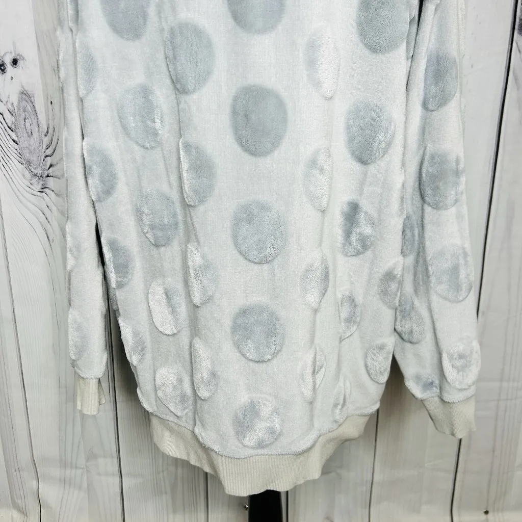 H&M Crew Neck Pullover Sweatshirt Lounge Top Womens Sz L Gray Velour Polka Dots - Image 9