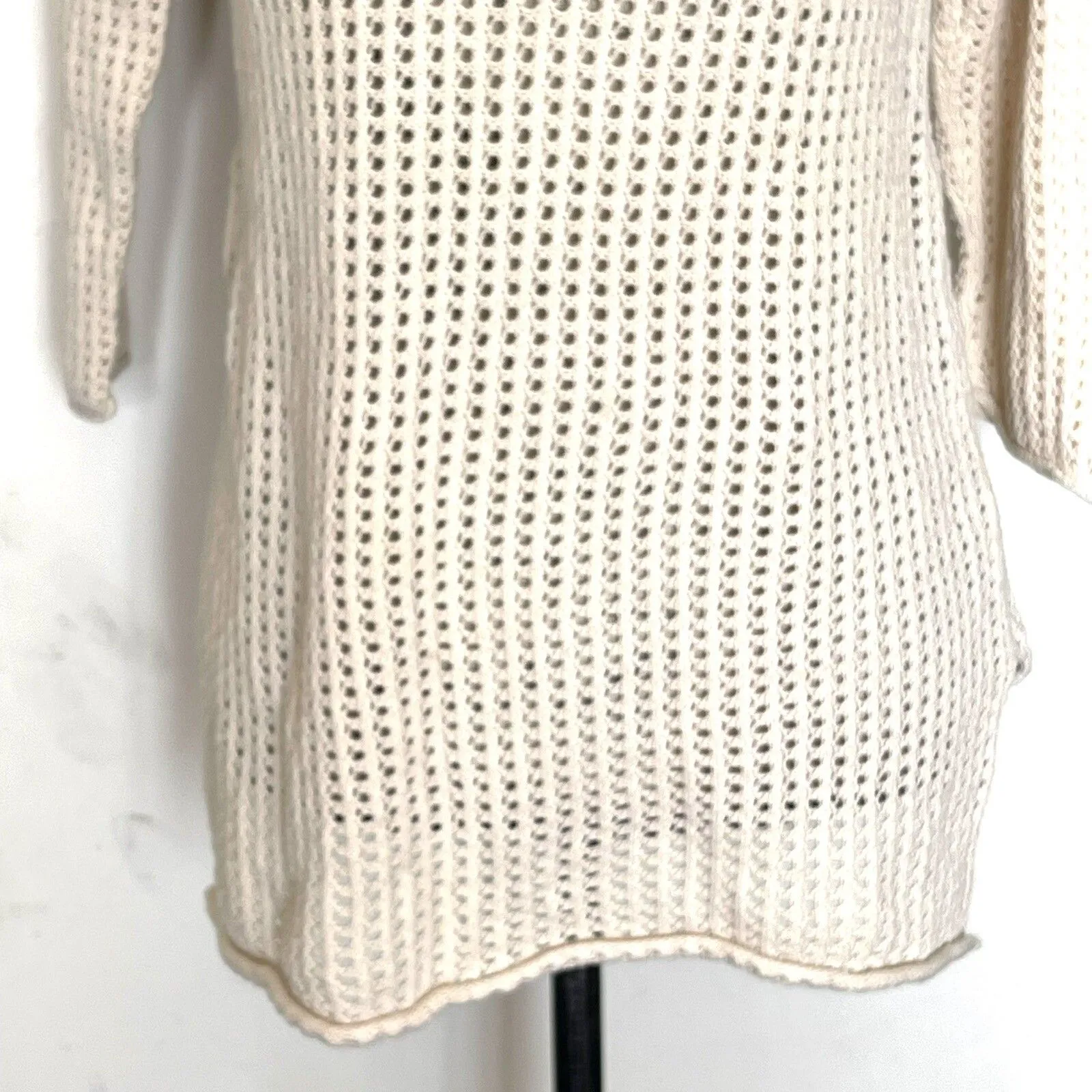 Jeanne Pierre Womens Sweater Sz Medium Ivory Cream Open Knit Slit Long Sleeve - Image 6